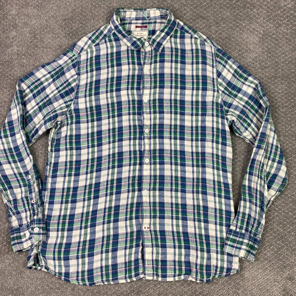 Fat Face Baird McNutt Irish Linen Shirt Men's Large Blue Green White Pink Button